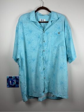 UZZI HAWAIIAN SHIRT SHORT SLEEVE Button Down Blue Hibiscus Floral Camp Size XXL
